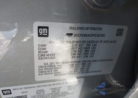 2023 Chevrolet Silverado 1500 4Wd Short Bed Custom из США, поврежденный, VIN 3GCPDBEK2PG360983